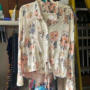 Cute American Rag Floral lace button down! Fits like XL